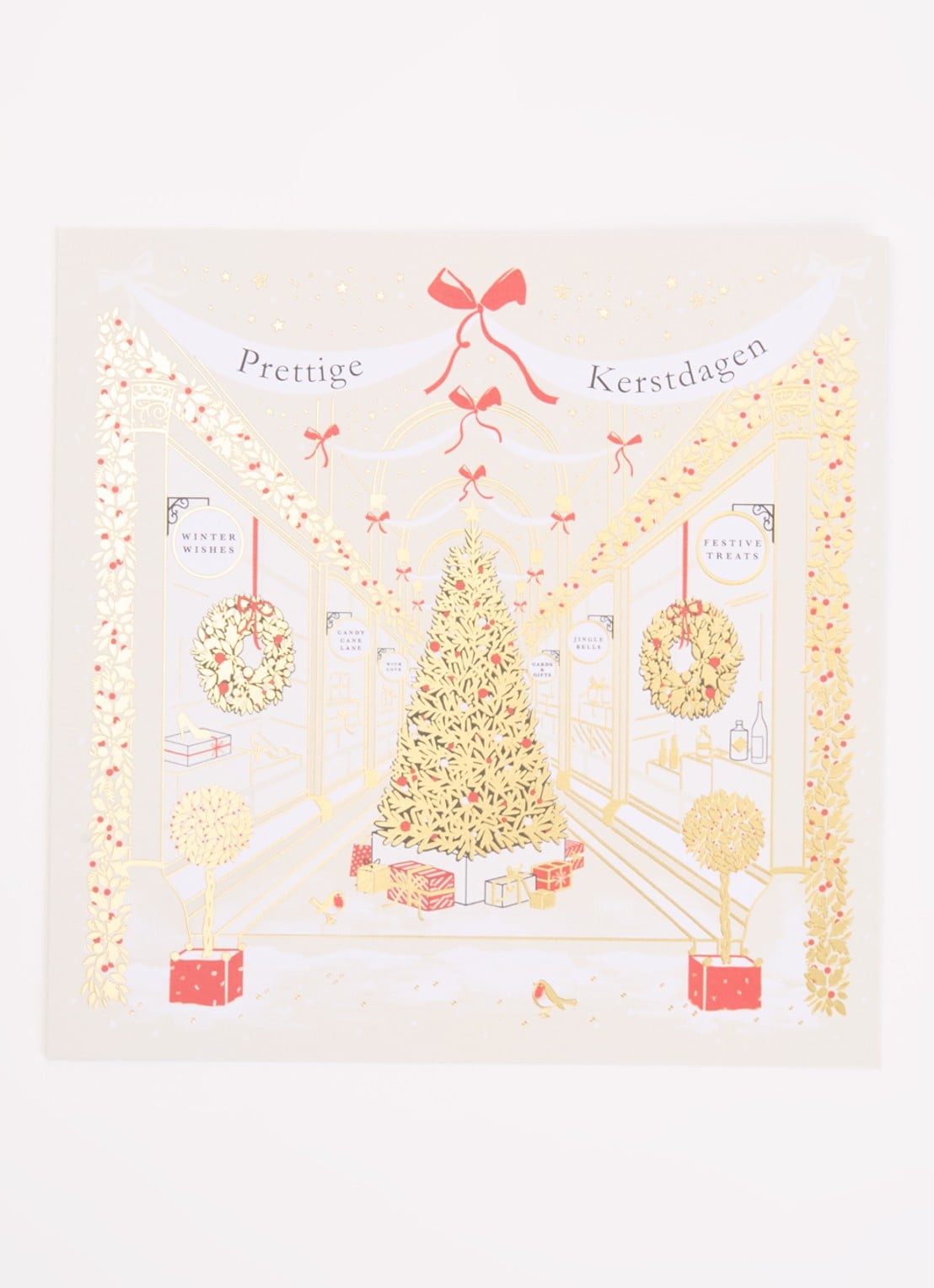 Art Group Kerstetalages kerstkaart - set van 10 inclusief enveloppen - voorkant 2 goud