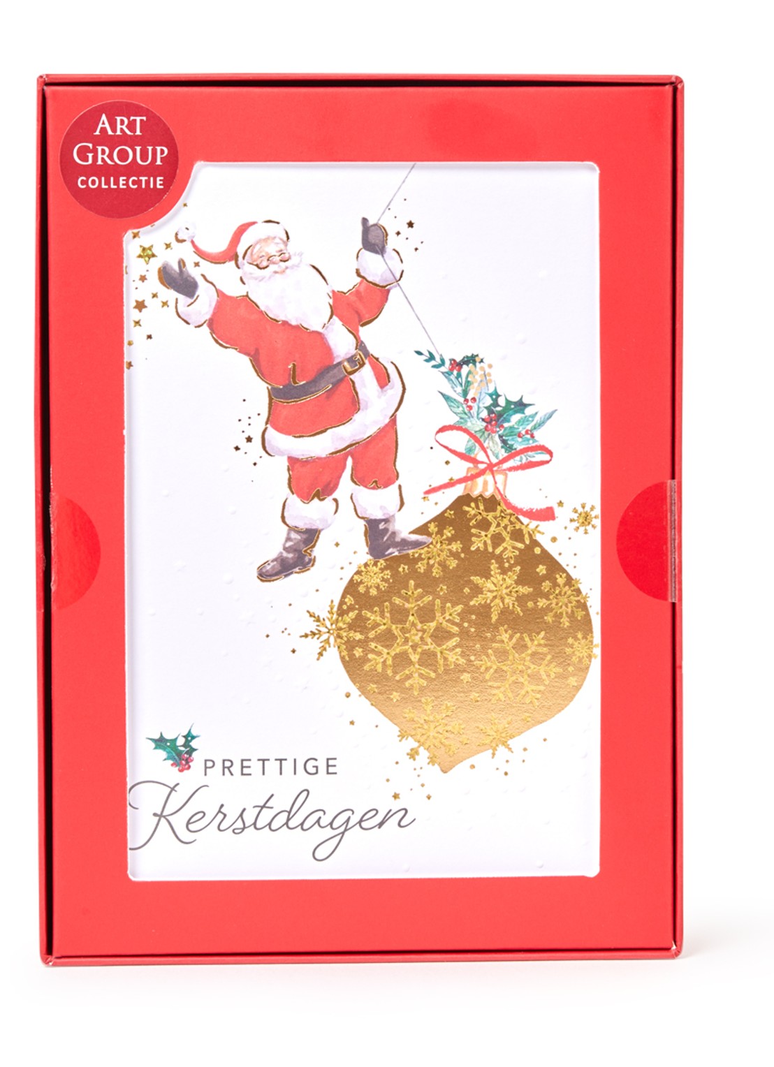 Art Group Kerstman - 1 design - luxe kerstkaart met envelop - set van 8 - voorkant goud