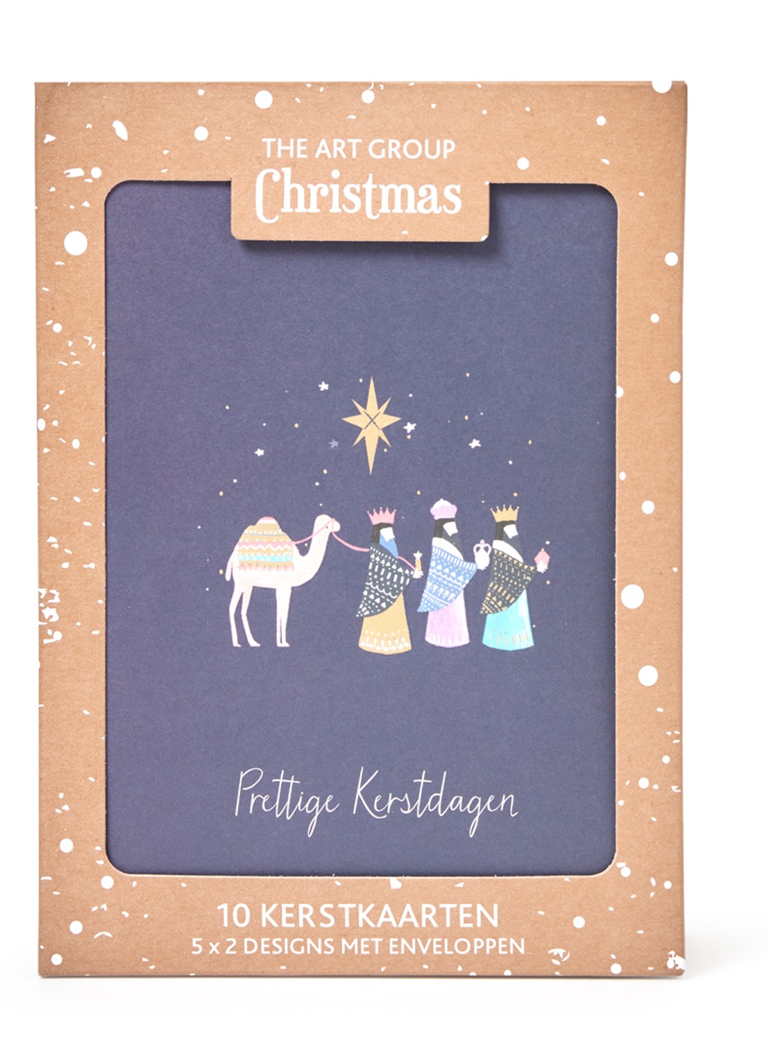 Art Group Kerstverhaal - 2 designs - kerstkaart met envelop - set van 10 - voorkant donkerblauw