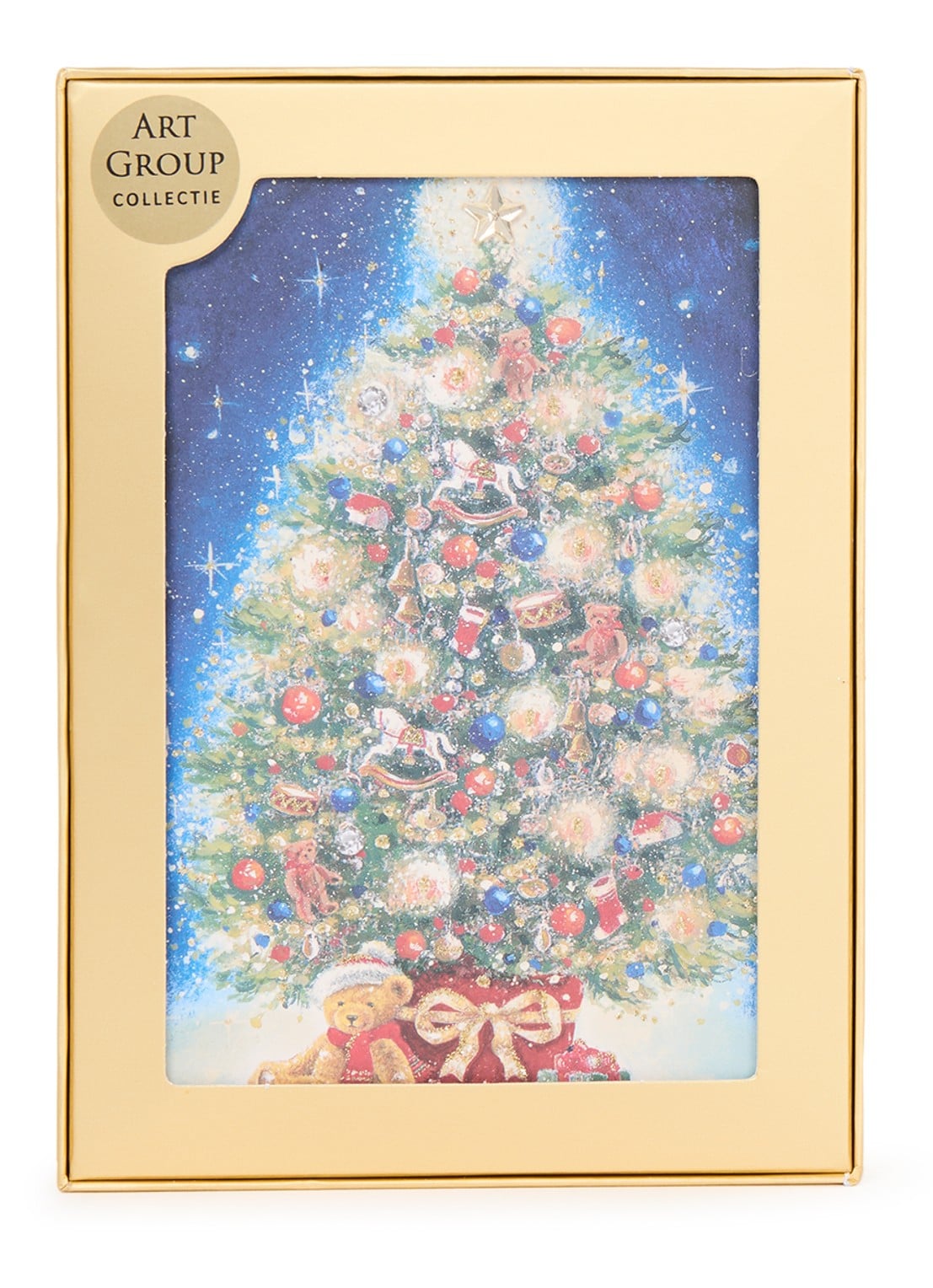 Art Group Klassieke kerstboom - 1 design - luxe kerstkaart met envelop - set van 8 - voorkant donkerblauw