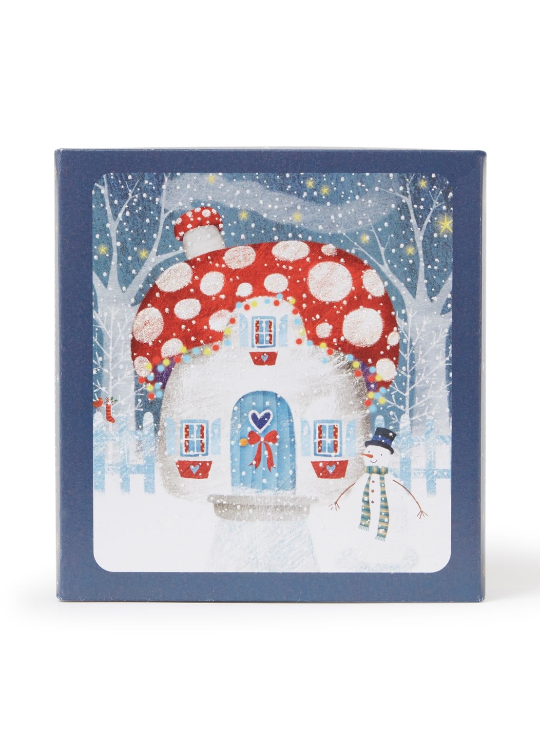 Art Group Paddenstoelhuisje kerstkaart - 1 design - set van 8 inclusief enveloppen - voorkant blauw
