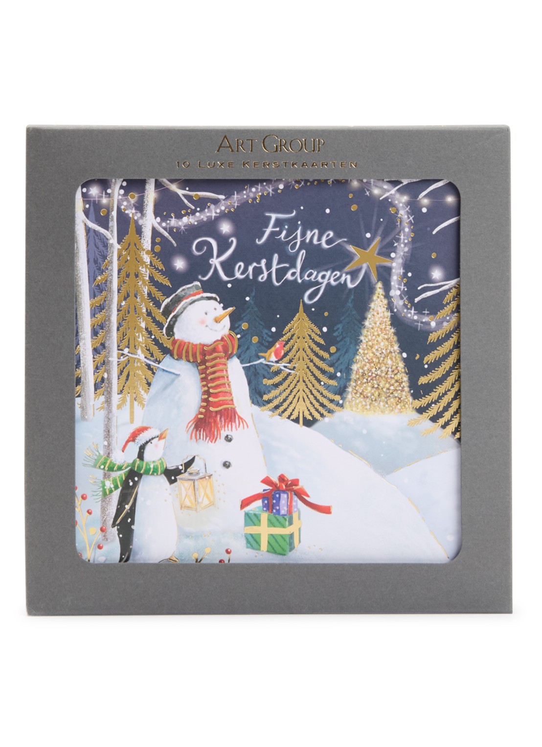 Art Group Pinguïn en Sneeuwpop kerstkaart - set van 10 inclusief enveloppen - voorkant multicolor
