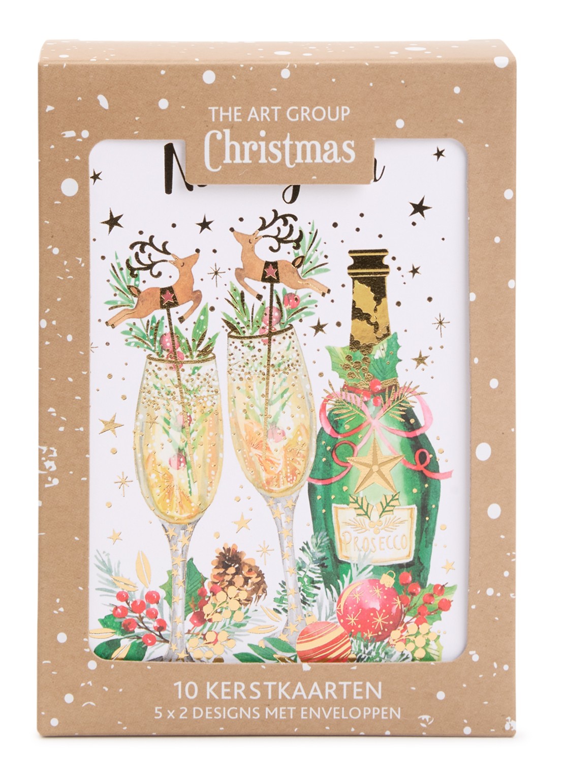 Art Group Prosecco Gelukkig Nieuwjaar nieuwjaarskaart - 2 designs - 10 kaarten inclusief enveloppen - voorkant multicolor