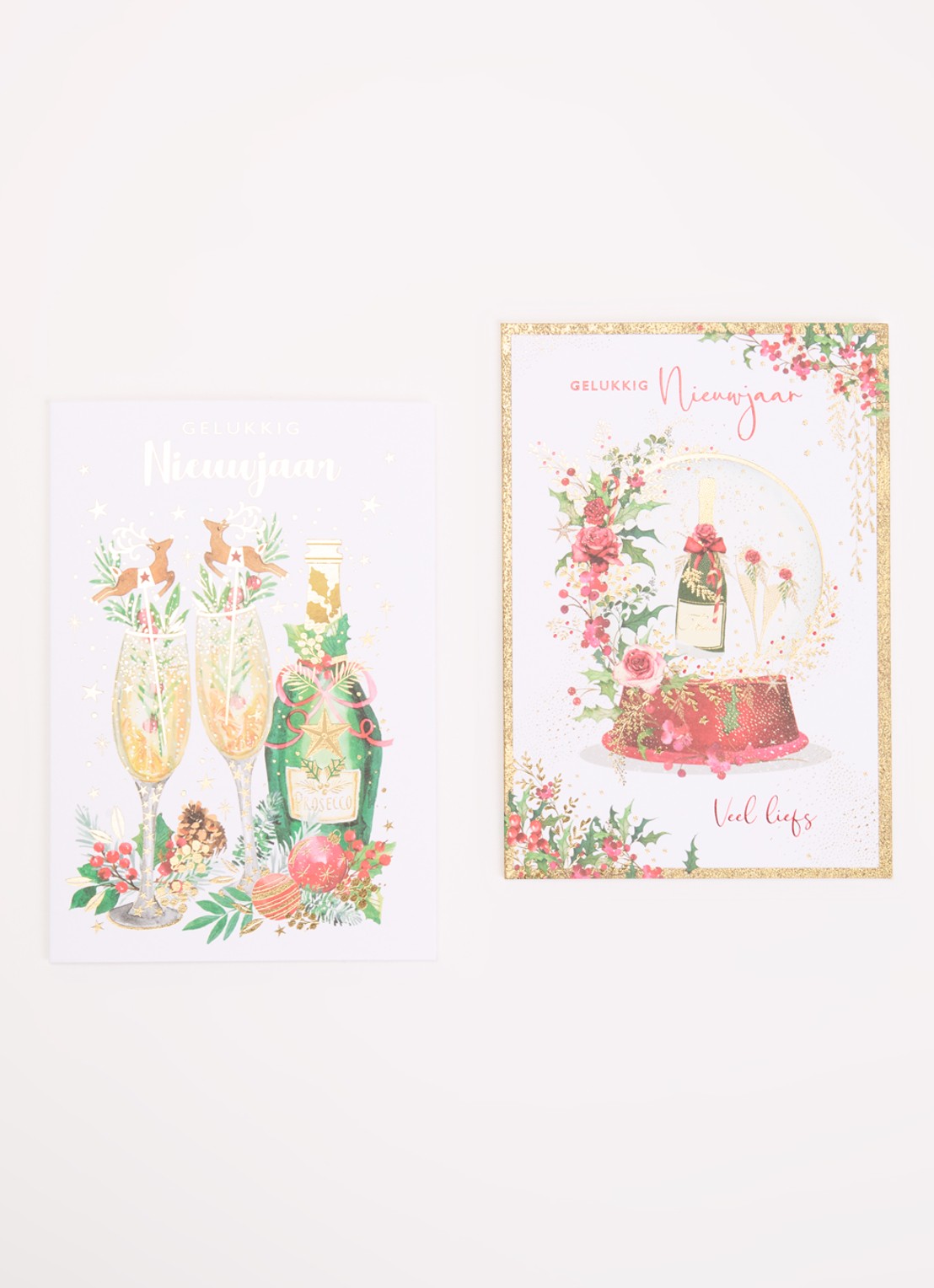 Art Group Prosecco Gelukkig Nieuwjaar nieuwjaarskaart - 2 designs - 10 kaarten inclusief enveloppen - voorkant 2 multicolor