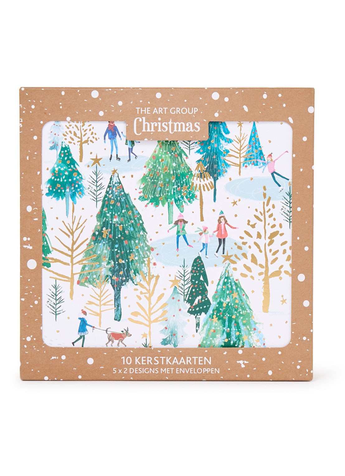 Art Group Schaatsers in kerstsfeer  - 2 designs - kerstkaart met envelop - set van 10 - voorkant wit