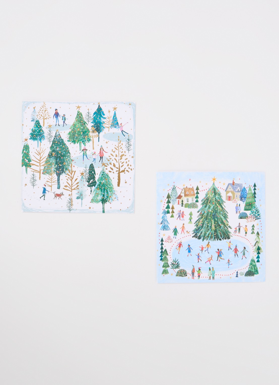 Art Group Schaatsers in kerstsfeer  - 2 designs - kerstkaart met envelop - set van 10 - voorkant 2 wit