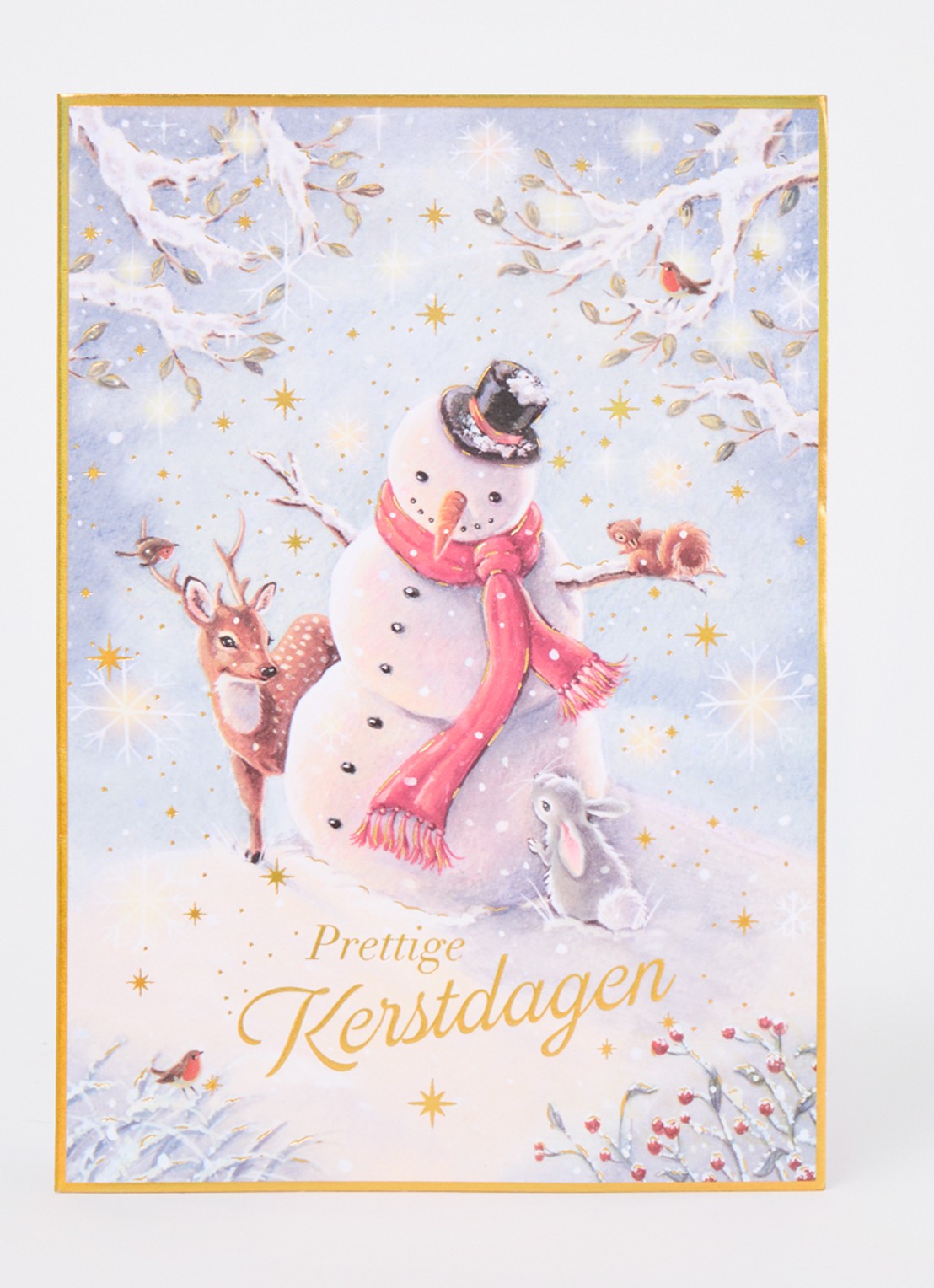 Art Group Sneeuwpop met dieren - 1 design - luxe kerstkaart met envelop - set van 8 - voorkant 2 multicolor