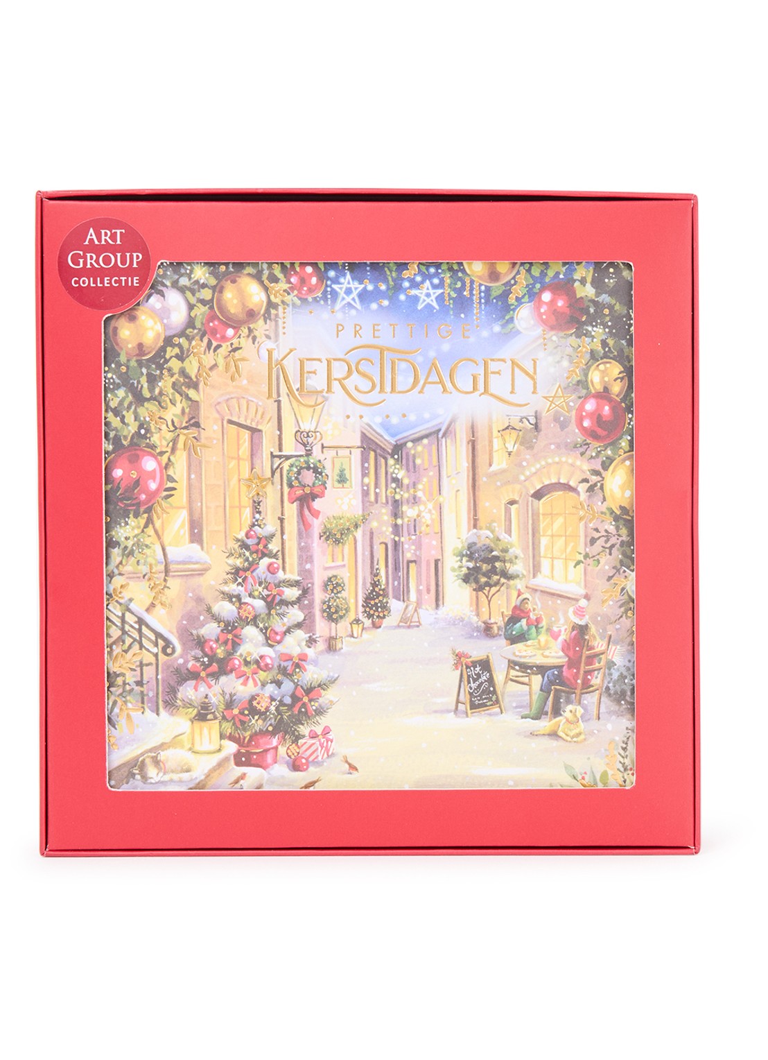 Art Group Straat in kerstsfeer - 1 design - kerstkaart met envelop - set van 8 - voorkant multicolor