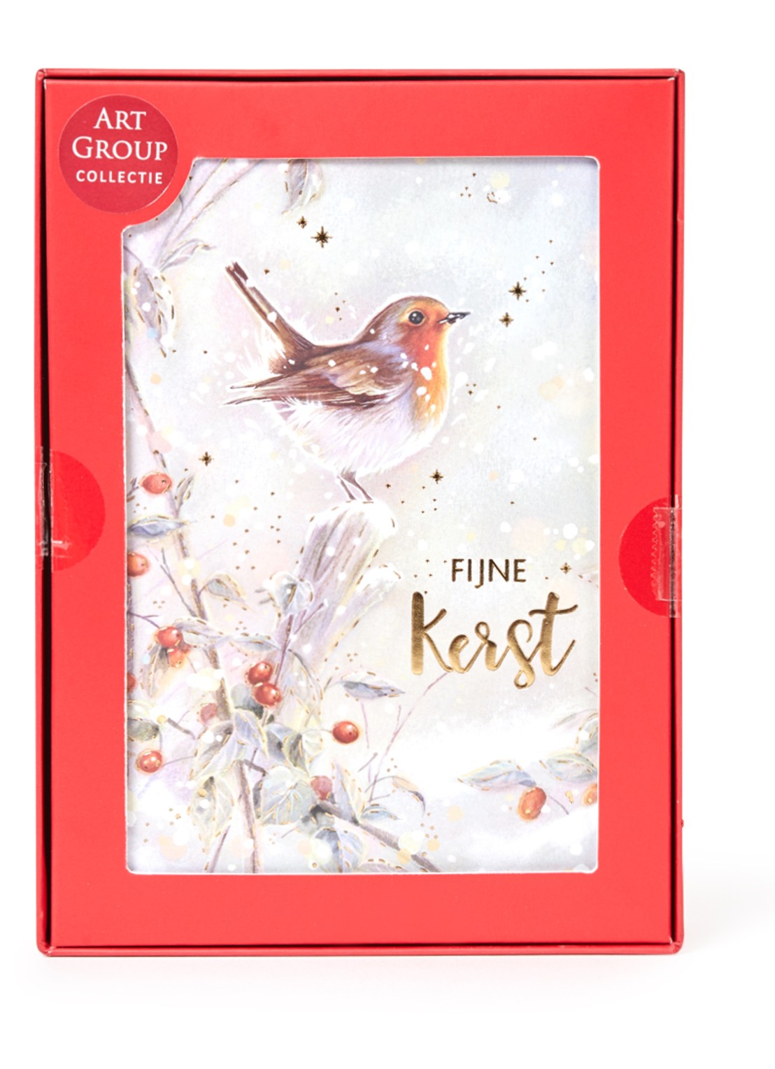 Art Group Vogel - 1 design - luxe kerstkaart met envelop - set van 8 - voorkant bruin