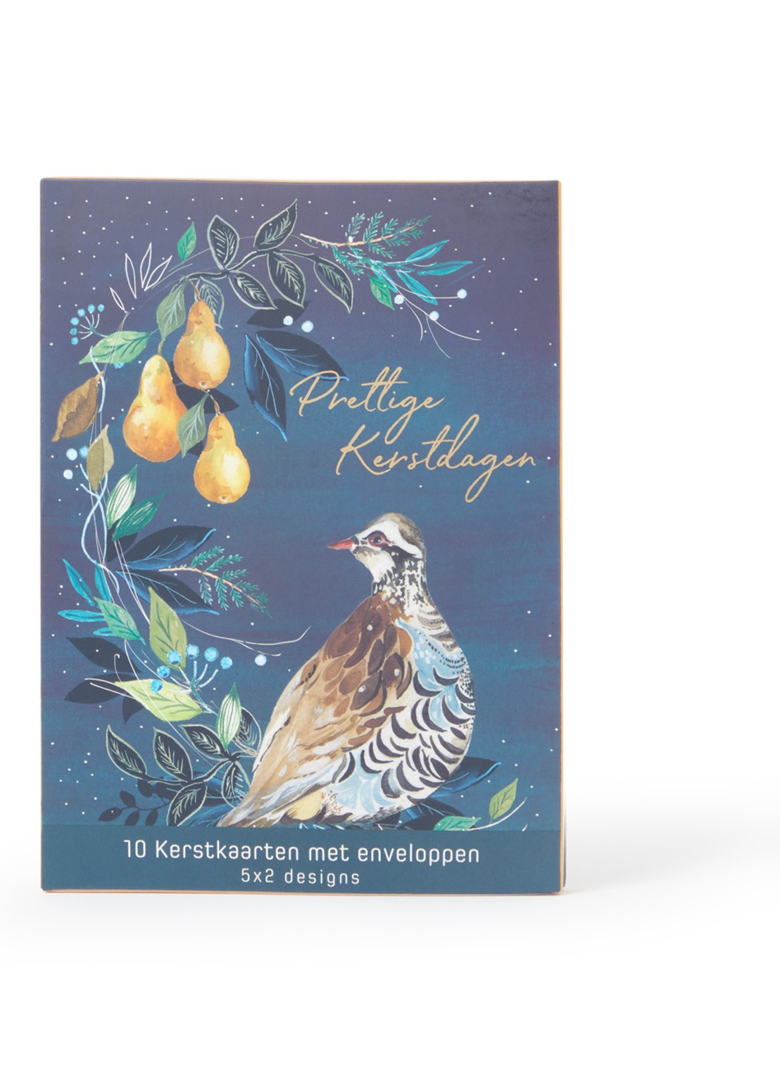 Art Group Vogels met peren kerstkaart - 2 designs - set van 10 inclusief enveloppen - voorkant abrikoos
