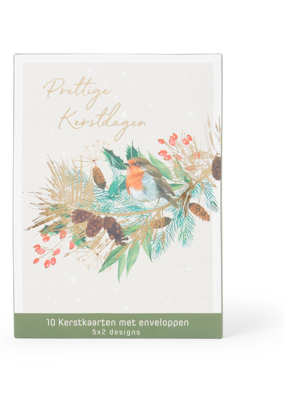 Art Group Vogels op tak kerstkaart - 2 designs - set van 10 inclusief enveloppen - voorkant groen