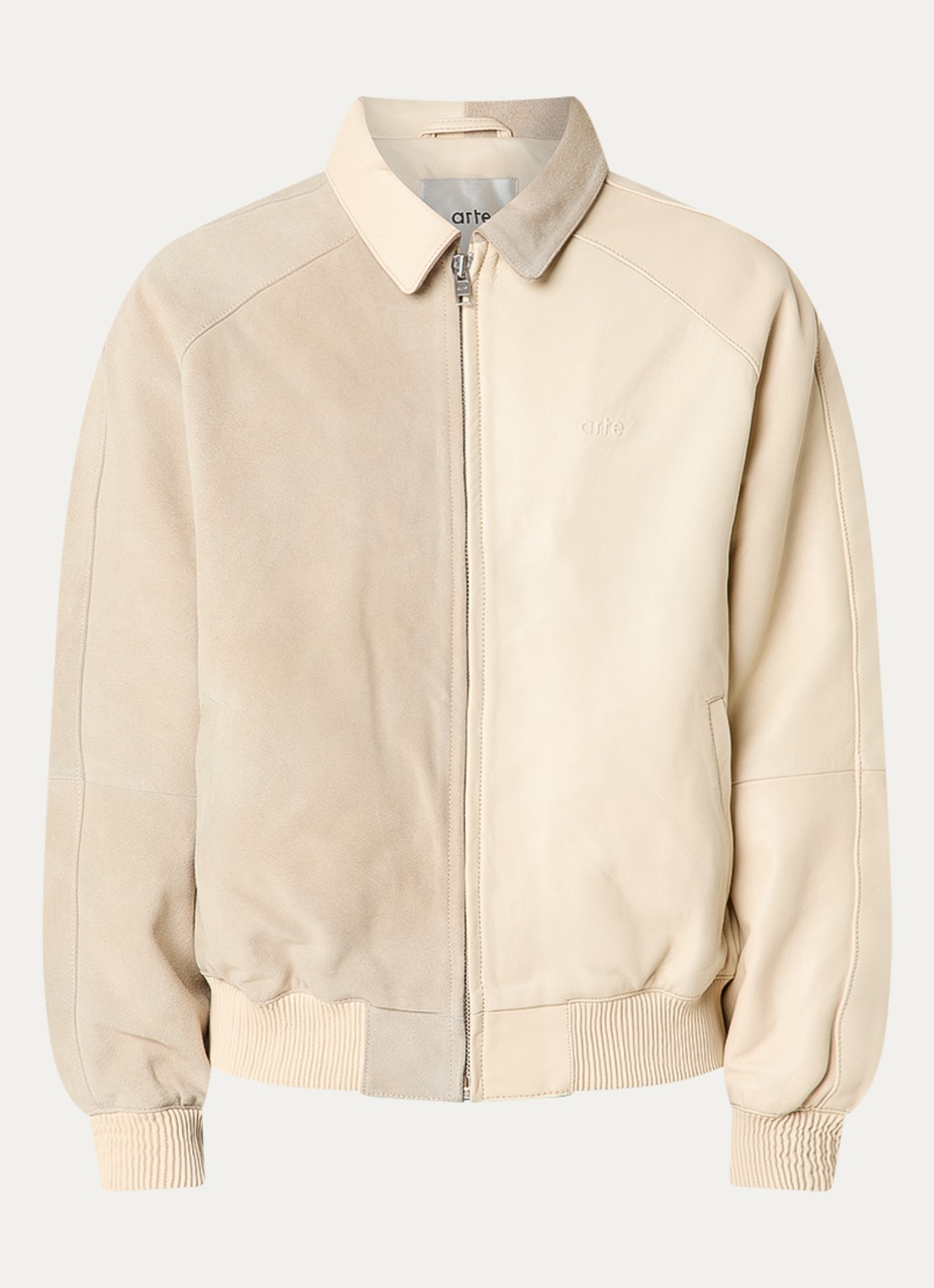 Arte Antwerp Bomberjack van lamsleer met steekzakken - voorkant 3 beige