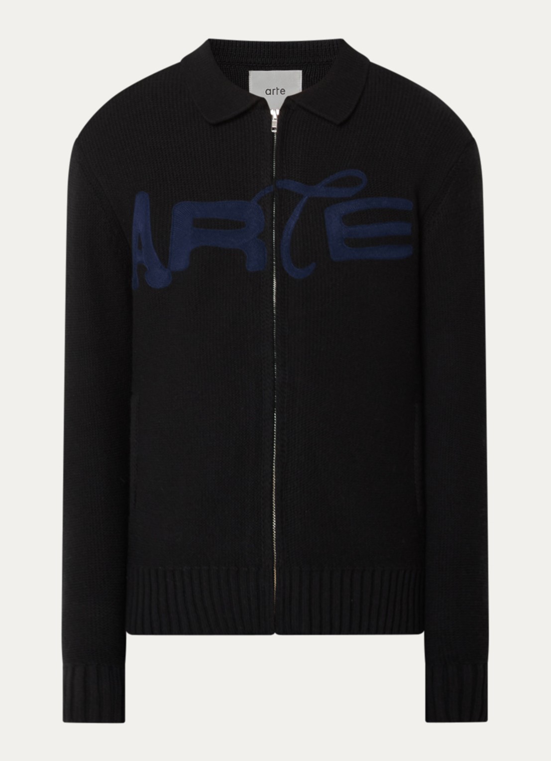 Arte Antwerp Energy grofgebreid vest met logoborduring - voorkant 3 zwart