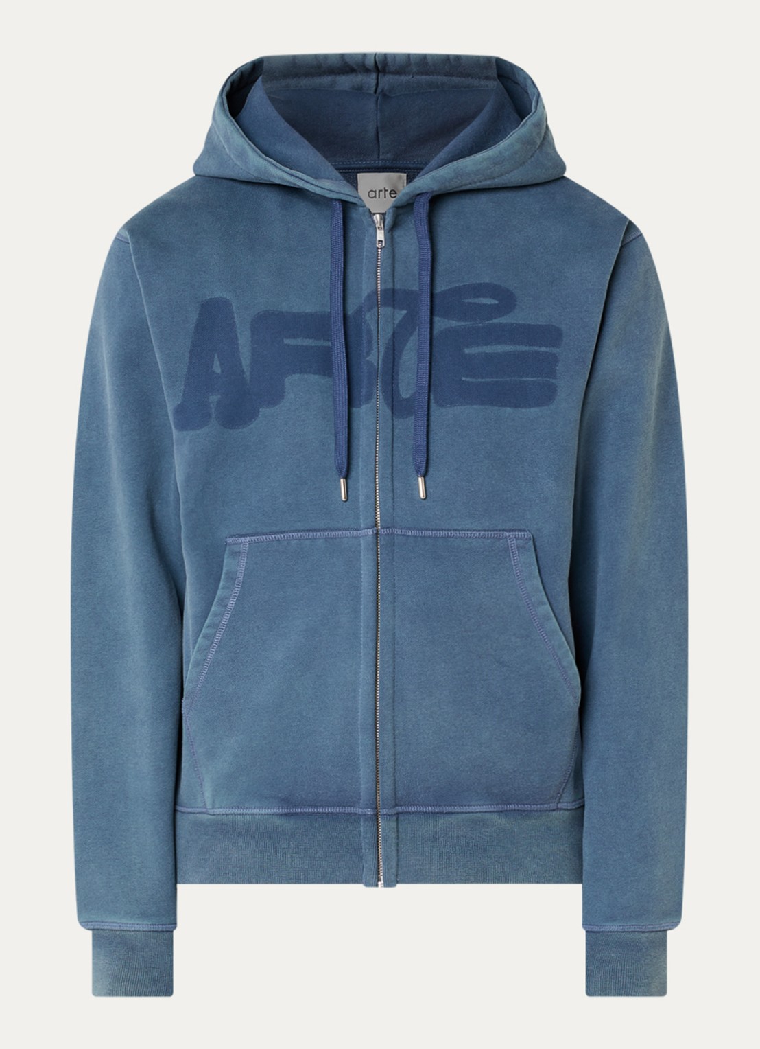Arte Antwerp Fadeout sweatvest met logoprint - voorkant 4 staalblauw