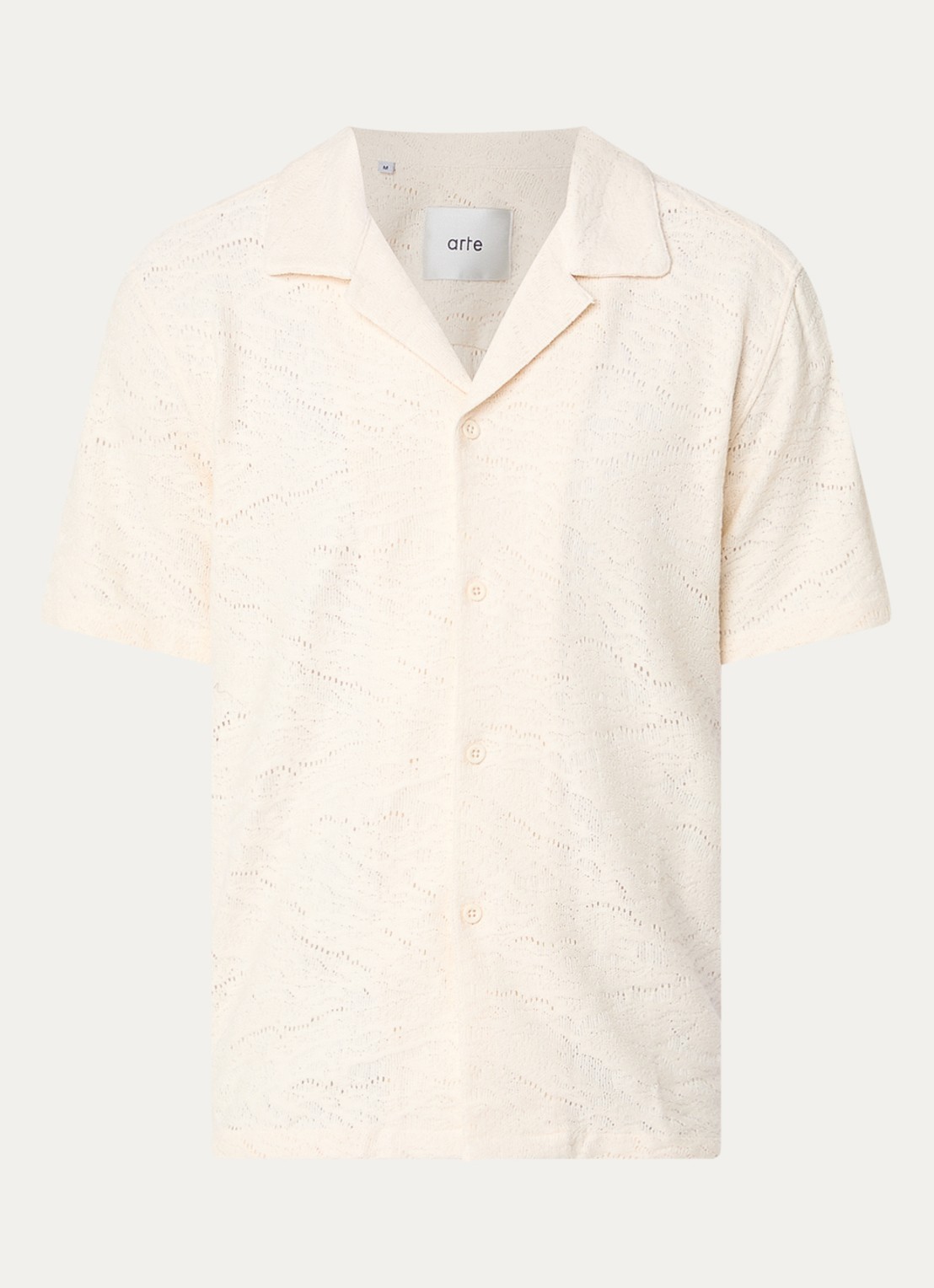 Arte Antwerp Grogebreid regular fit overhemd met opengewerkt dessin - voorkant 4 creme