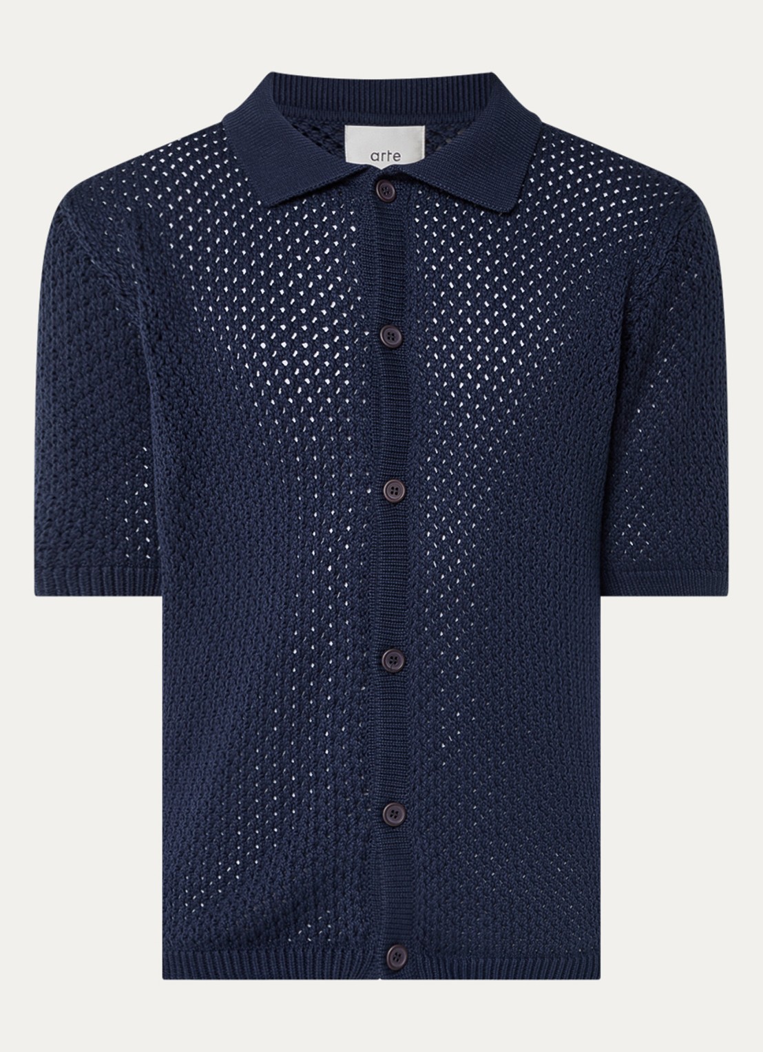 Arte Antwerp Grogebreid regular fit overhemd met opengewerkt dessin - voorkant 2 donkerblauw