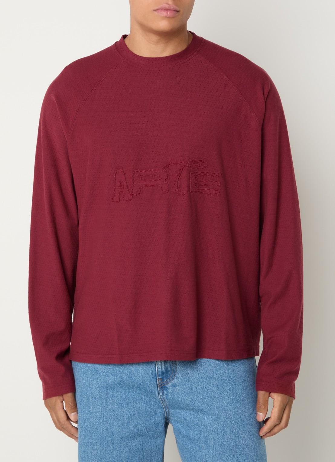 Arte Antwerp Longsleeve met logoborduring - detail bordeauxrood