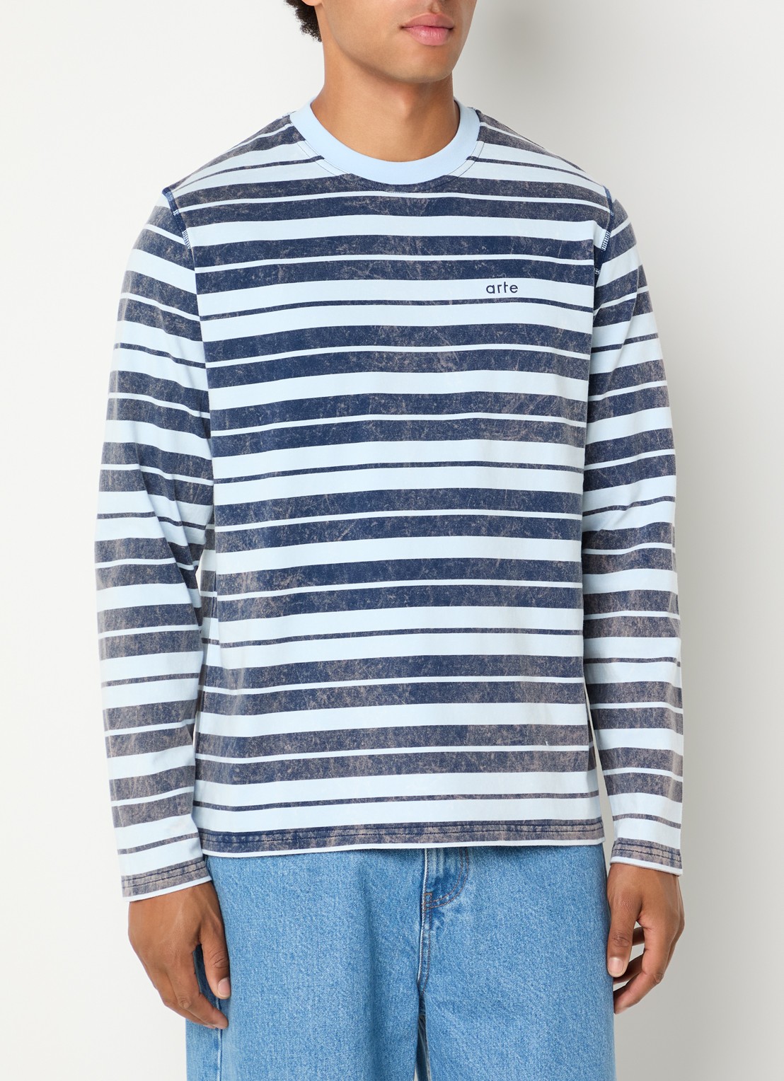 Arte Antwerp Longsleeve met streepprint - detail 4 donkerblauw