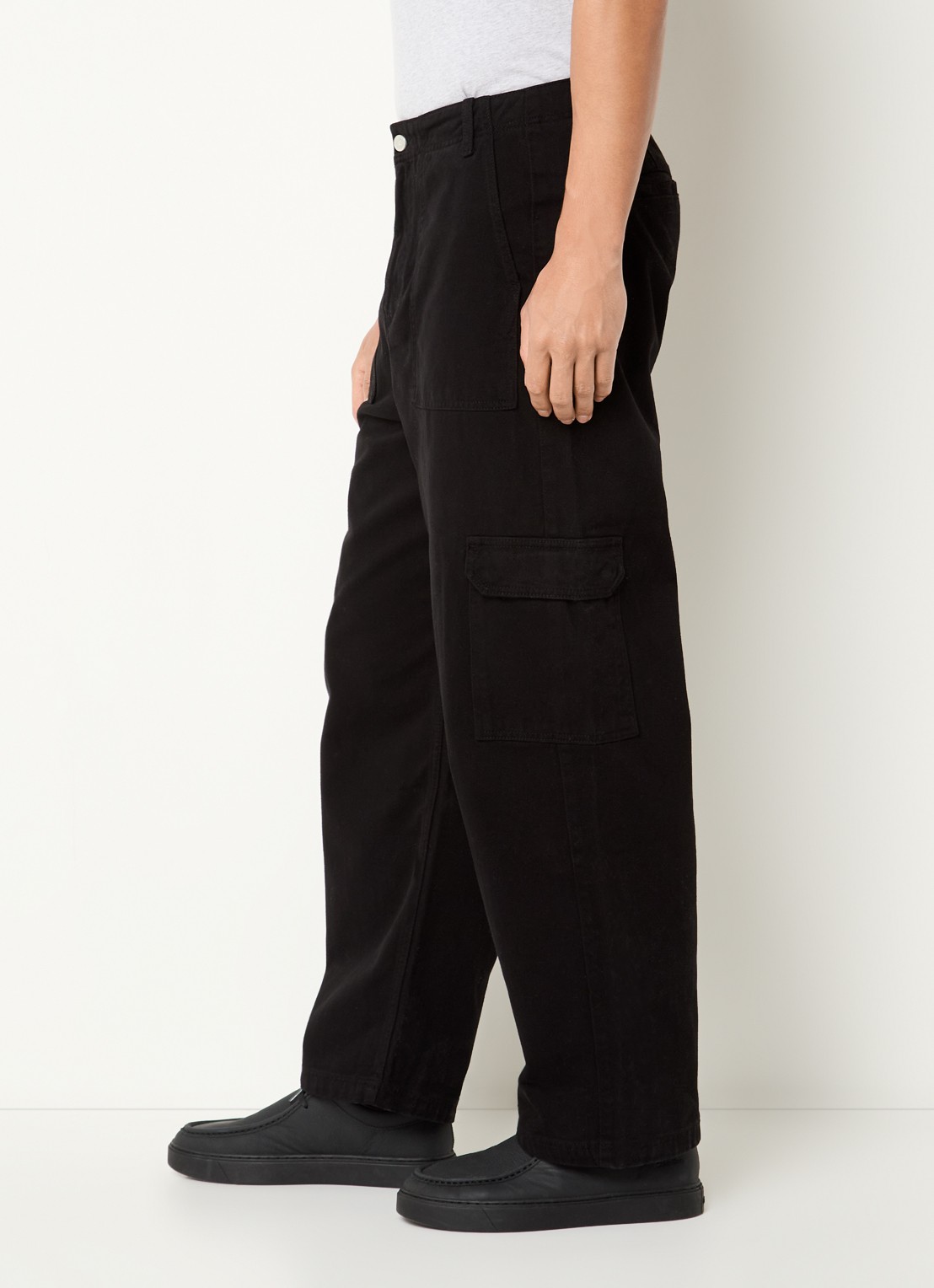 Arte Antwerp Loose fit cargobroek van denim met steekzakken - detail 4 zwart