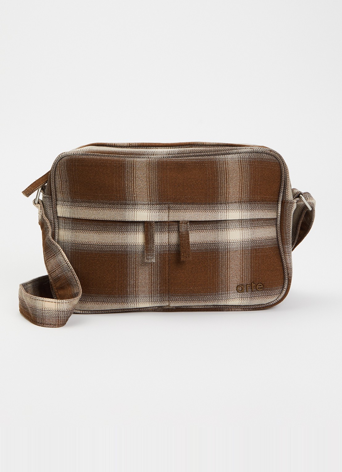 Arte Antwerp Plaid Baka crossbodytas met ruitdessin - voorkant 5 bruin