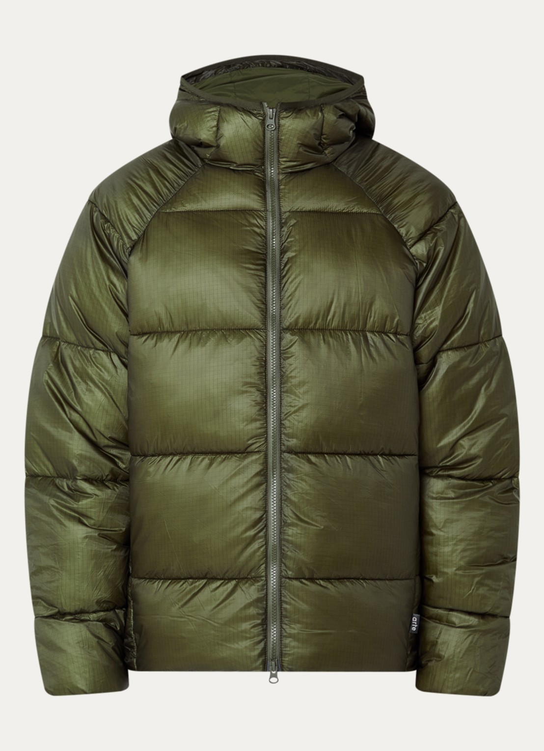 Arte Antwerp Puffer jack met steekzakken met glanzende finish - voorkant legergroen