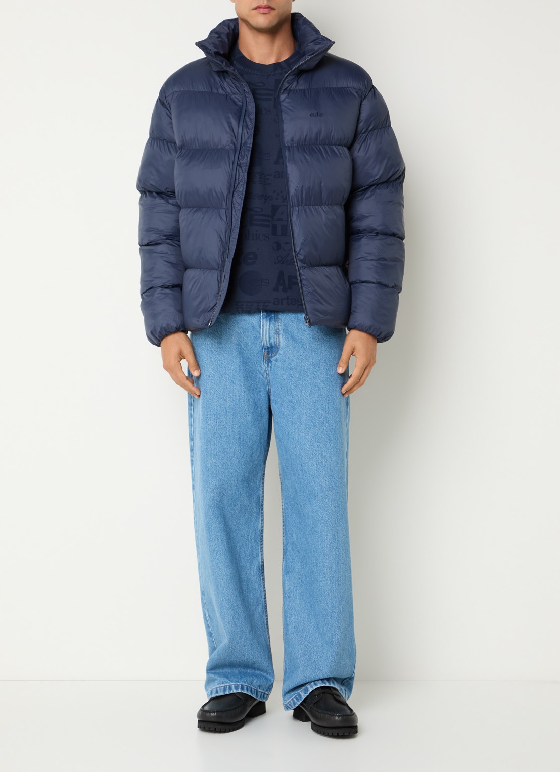 Arte Antwerp Puffer jack met steekzakken - voorkant 3 donkerblauw