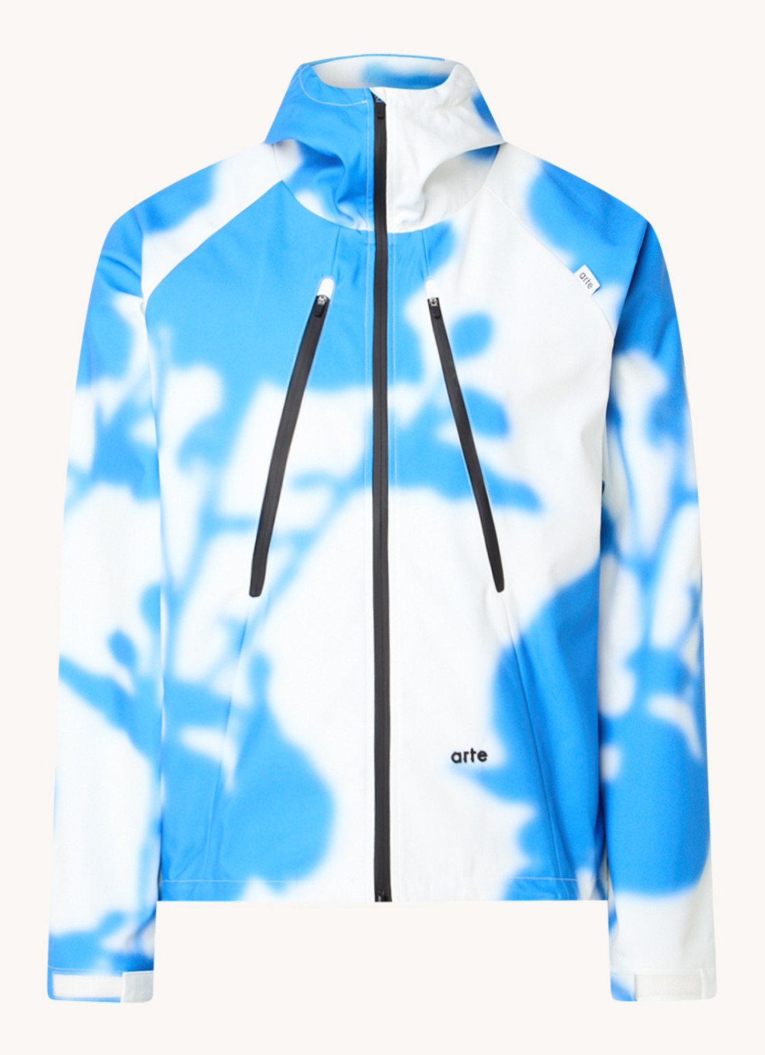Arte Antwerp Softshell jack met capuchon en print - voorkant 3 blauw