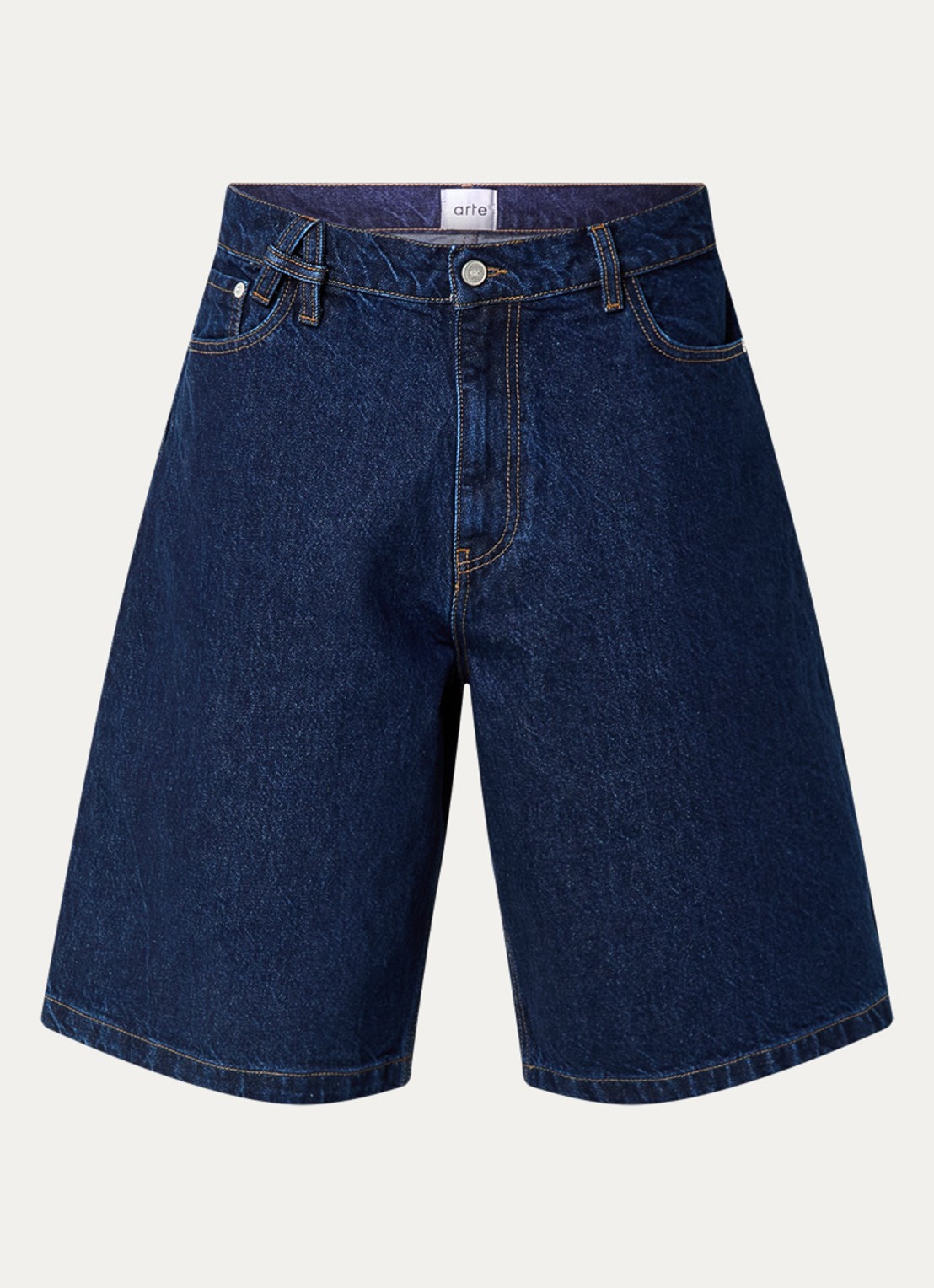 Arte Antwerp Straight fit korte broek van denim met donkere wassing - voorkant 2 indigo