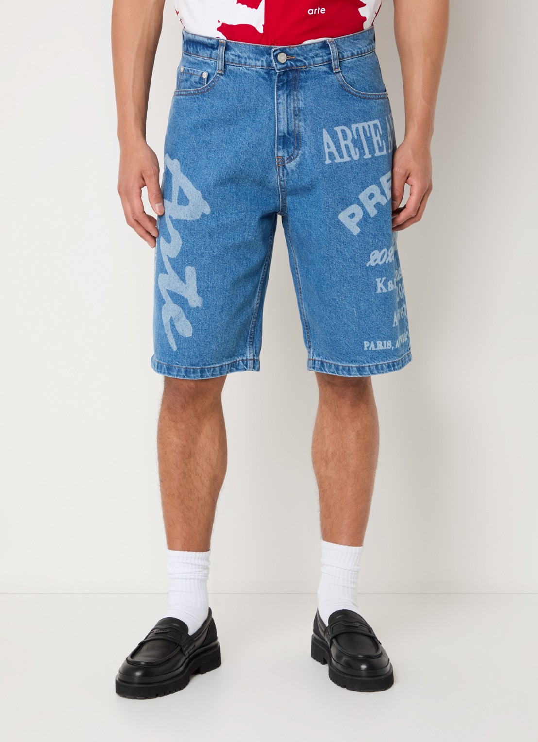 Arte Antwerp Straight fit korte broek van denim met logoprint - detail indigo
