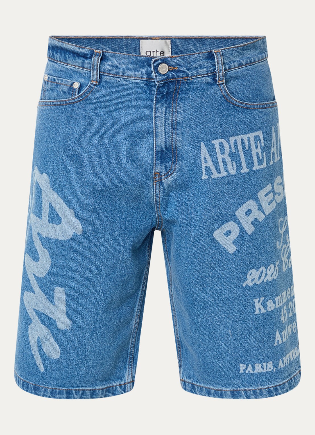 Arte Antwerp Straight fit korte broek van denim met logoprint - voorkant 3 indigo