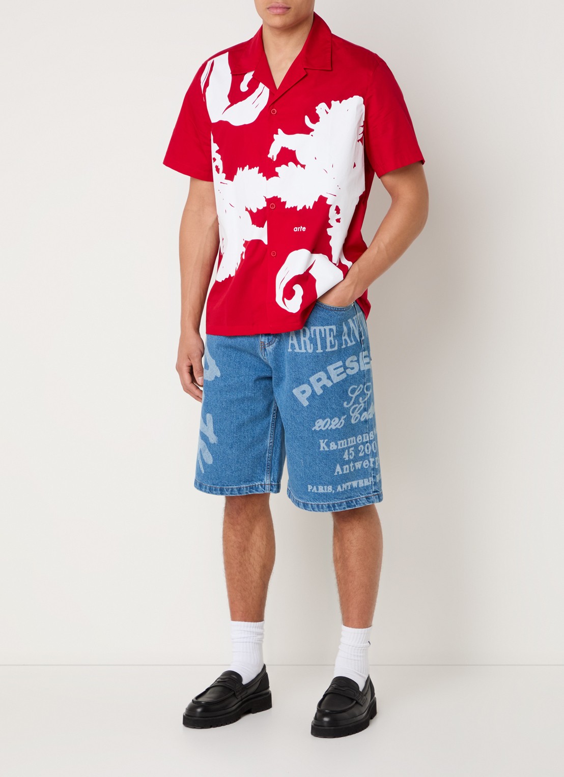 Arte Antwerp Straight fit korte broek van denim met logoprint - voorkant 4 indigo