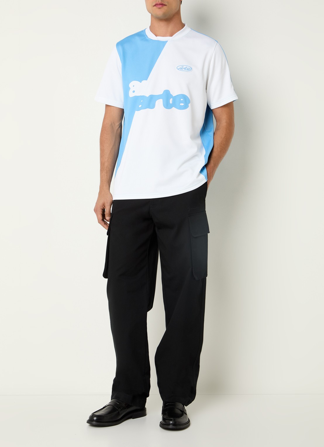 Arte Antwerp T-shirt met logoprint - voorkant 4 blauwgrijs