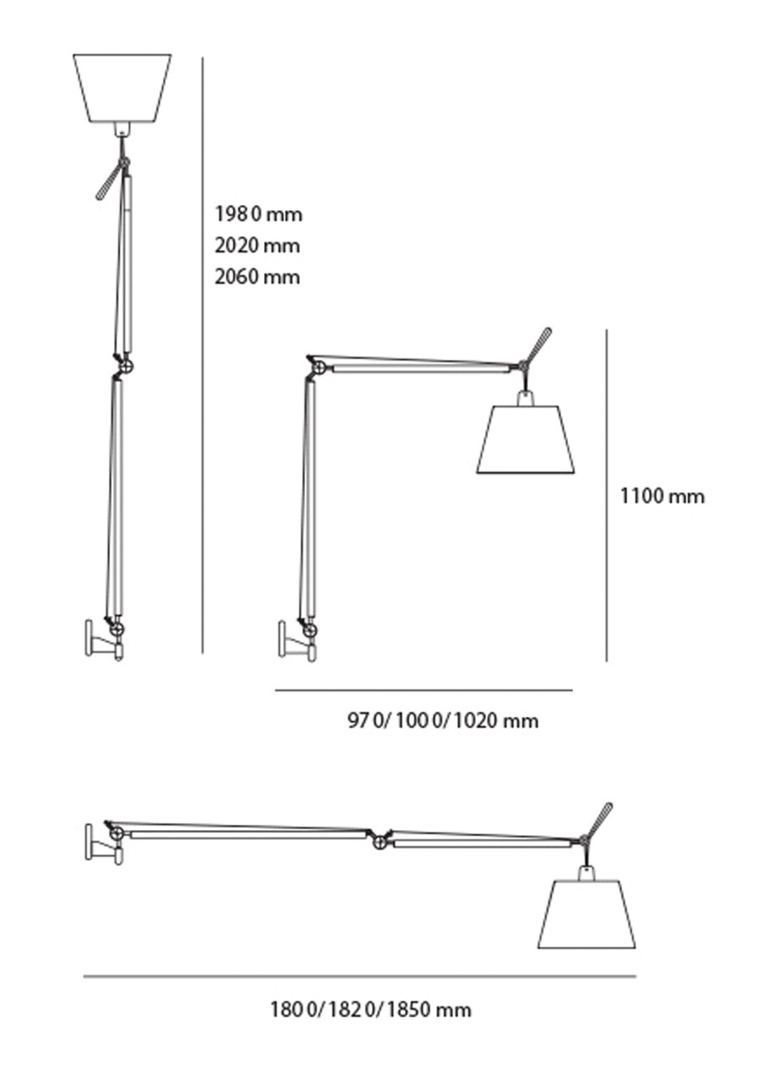 Artemide Tolomeo Mega parete wandlamp met dimmer aluminium 206 cm - detail creme