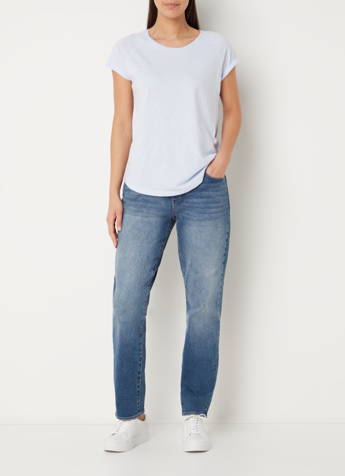 Articles of Society Rene mid waist tapered fit jeans met medium wassing - voorkant 4 indigo