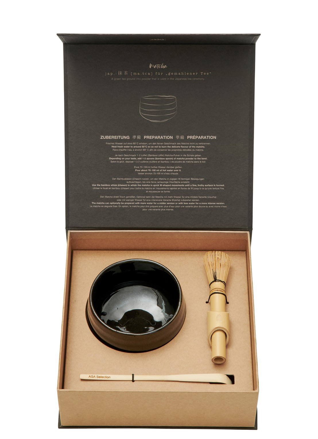 ASA Matcha serviesset in geschenkdoos 3-delig - voorkant zwart