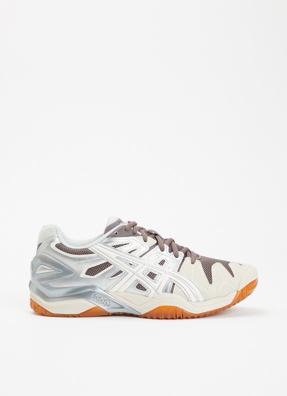 ASICS Gel-Resolution 5 sneaker van mesh met metallic details - voorkant 4 lichtbruin