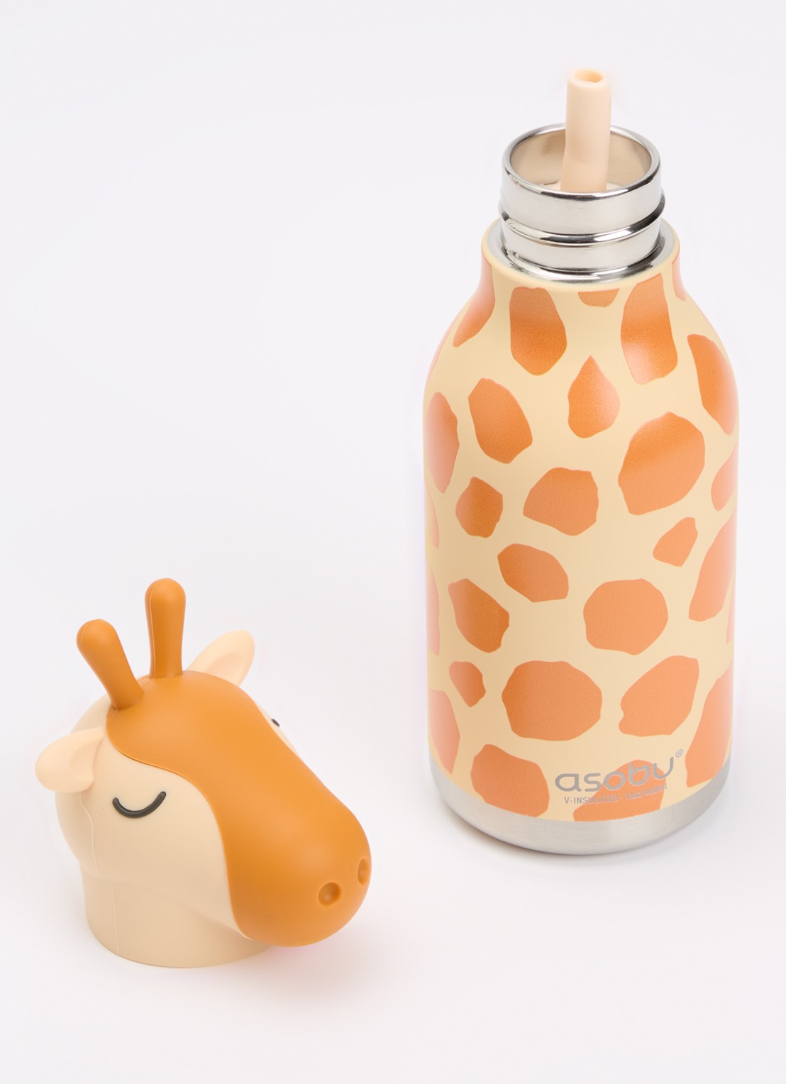 Asobu Giraffe Bestie waterfles 46 cl - voorkant 2 oranjebruin