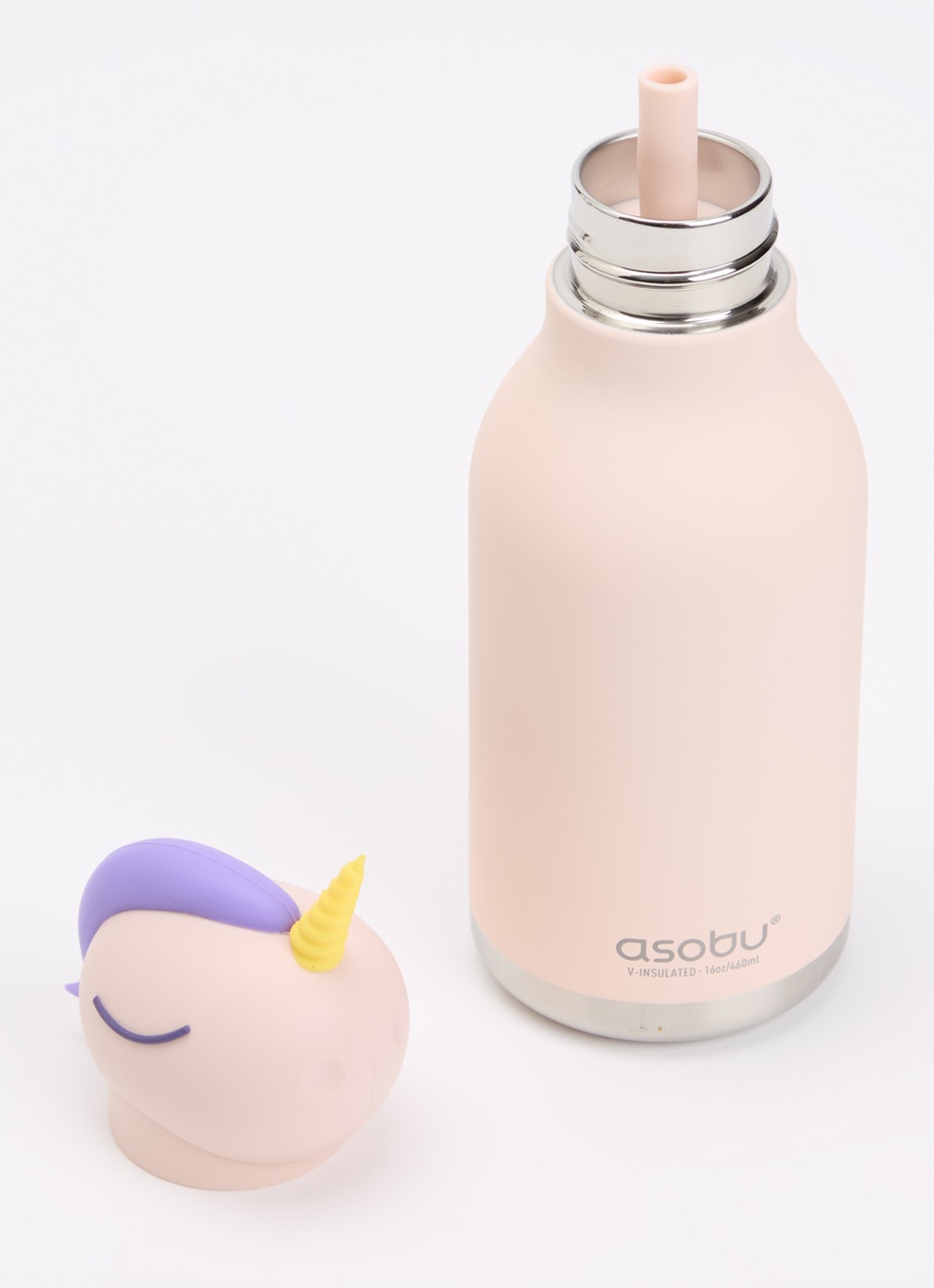Asobu Unicorn Bestie waterfles 0,46 liter - voorkant 2 lichtroze