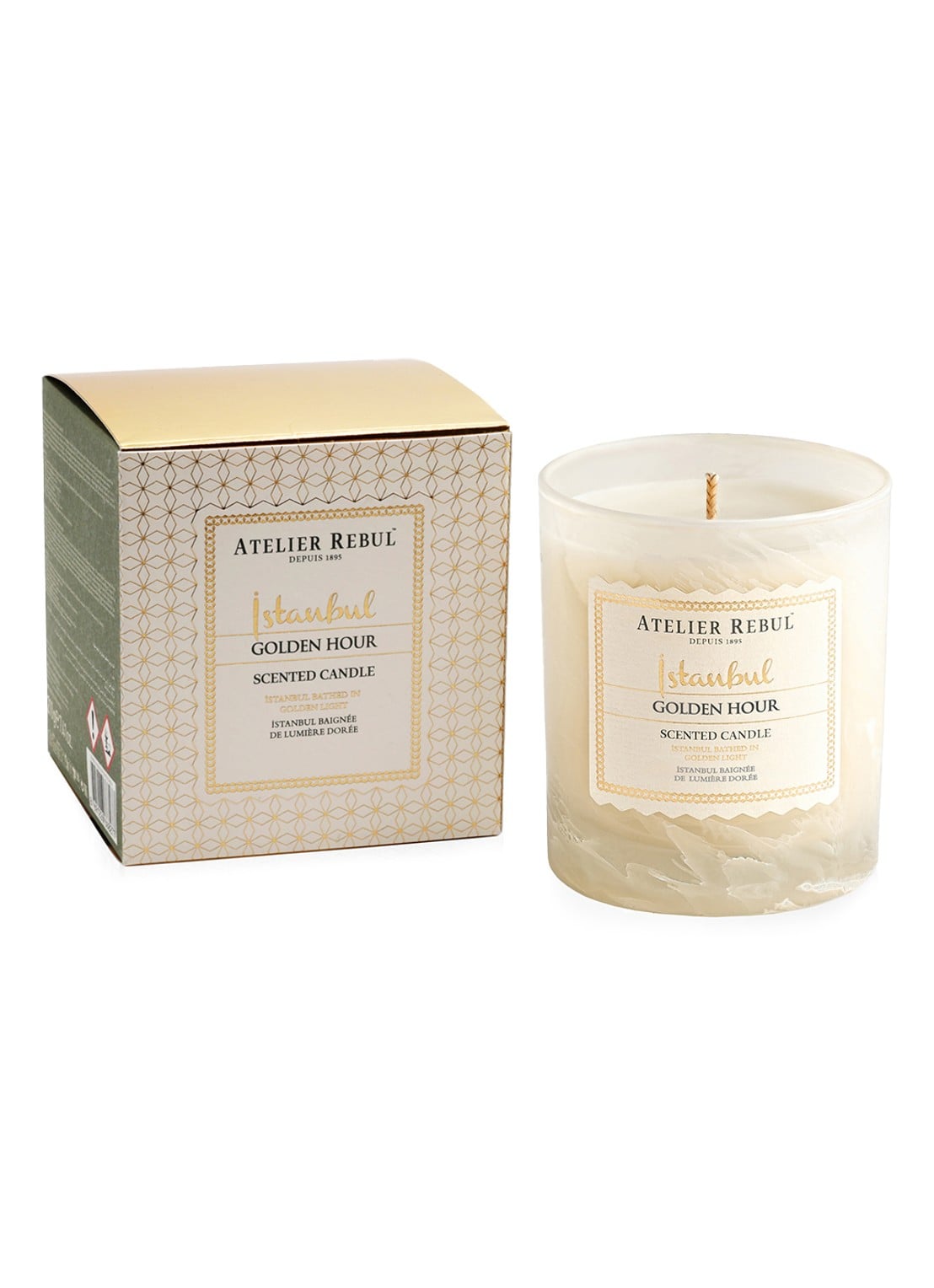 Atelier Rebul Istanbul Golden Hour geurkaars 210 gram - voorkant vanillegeel