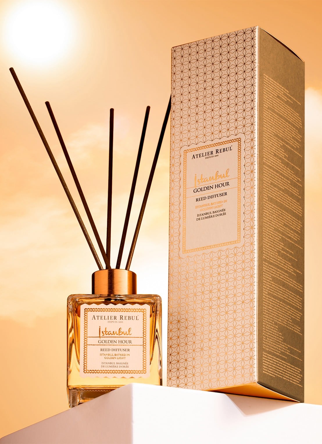 Atelier Rebul Istanbul Golden Hour geurstokjes 120 ml - detail 2 vanillegeel