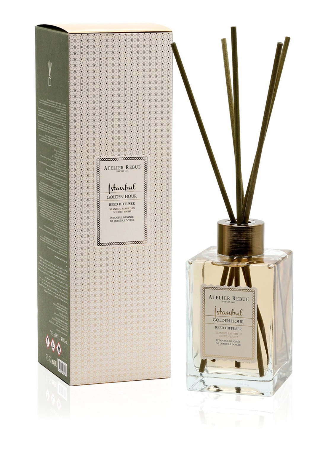 Atelier Rebul Istanbul Golden Hour geurstokjes 515 ml - voorkant vanillegeel