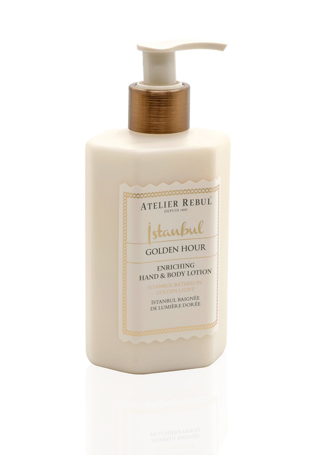 Atelier Rebul Istanbul Golden Hour hand- & bodylotion 250 ml - voorkant vanillegeel