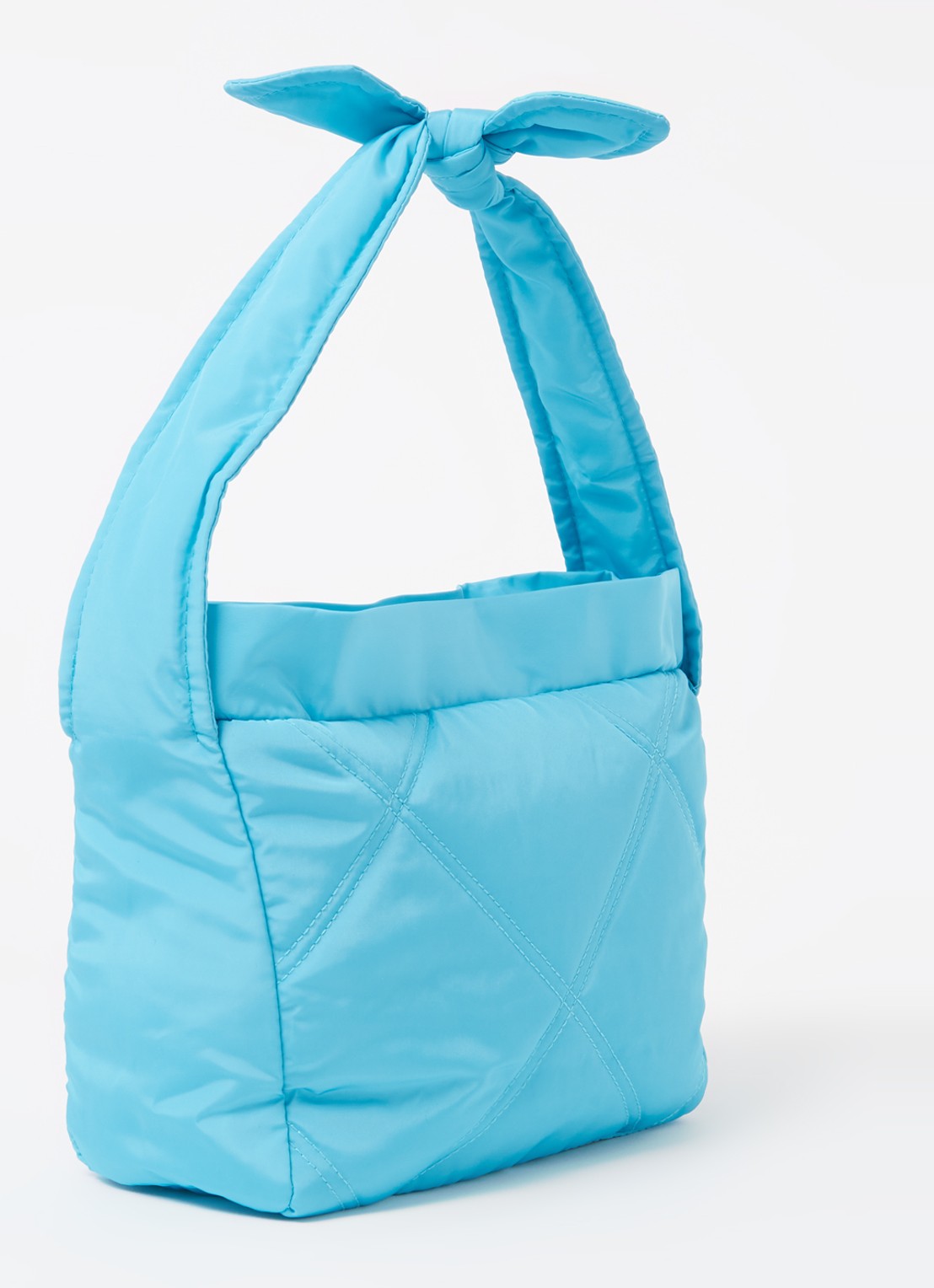 Ateljé Bow schoudertas met quilt patroon - achterkant 2 aquablauw