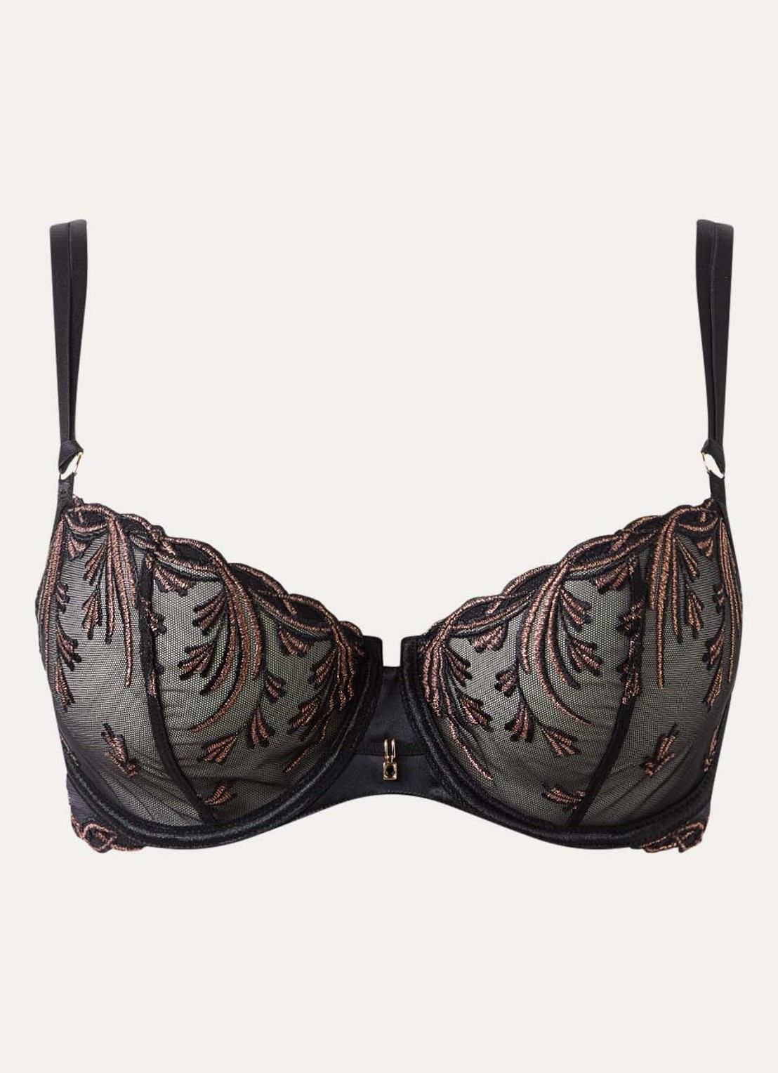 Aubade Cosmic Romance balconette bh van mesh met lurexborduring - voorkant 2 zwart