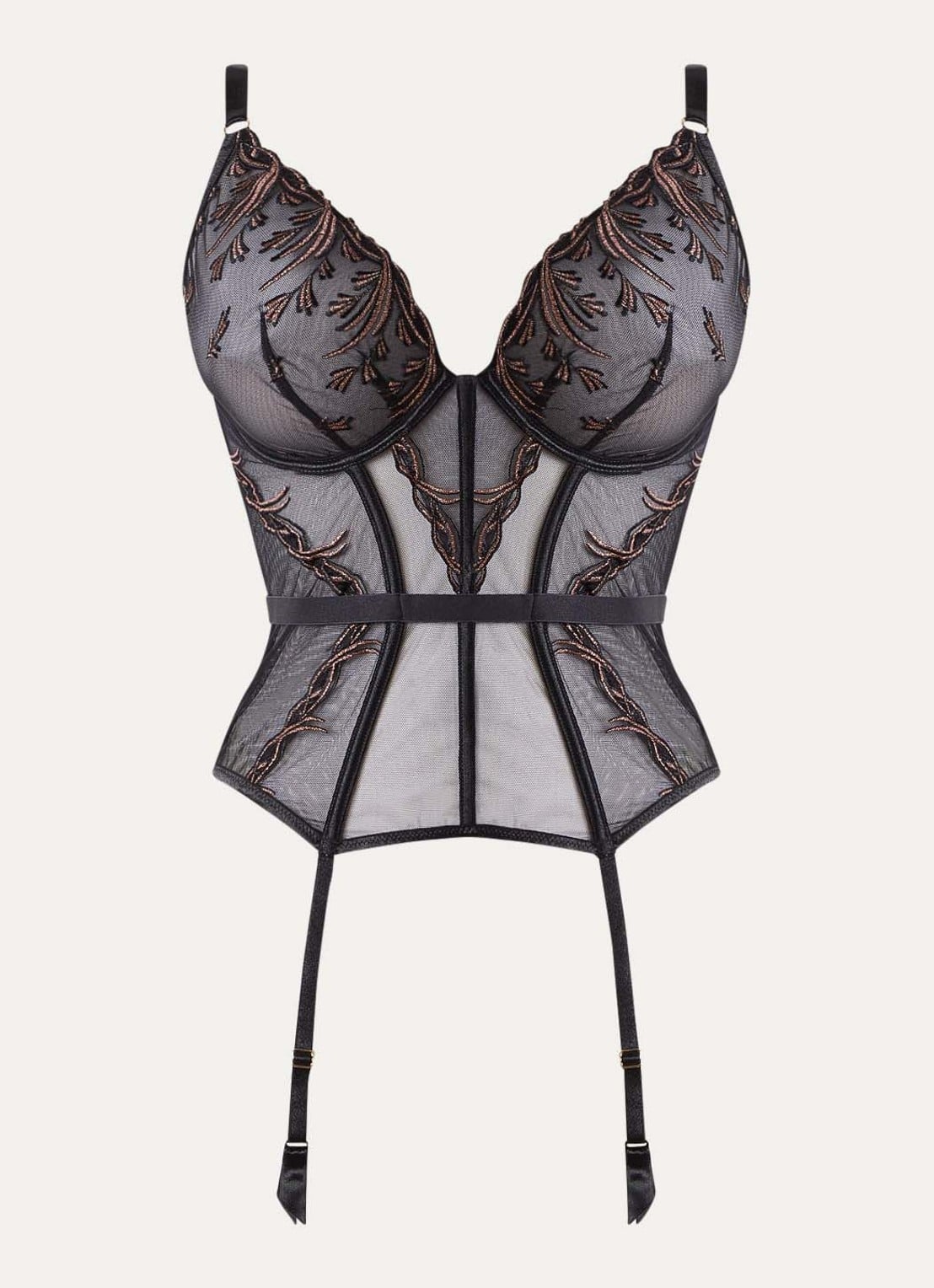 Aubade Cosmic Romance bustier van mesh met lurexborduring - voorkant 4 zwart
