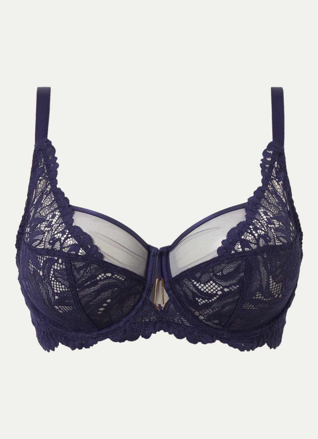Aubade Flowermania beugel bh van kant met mesh - voorkant royalblauw