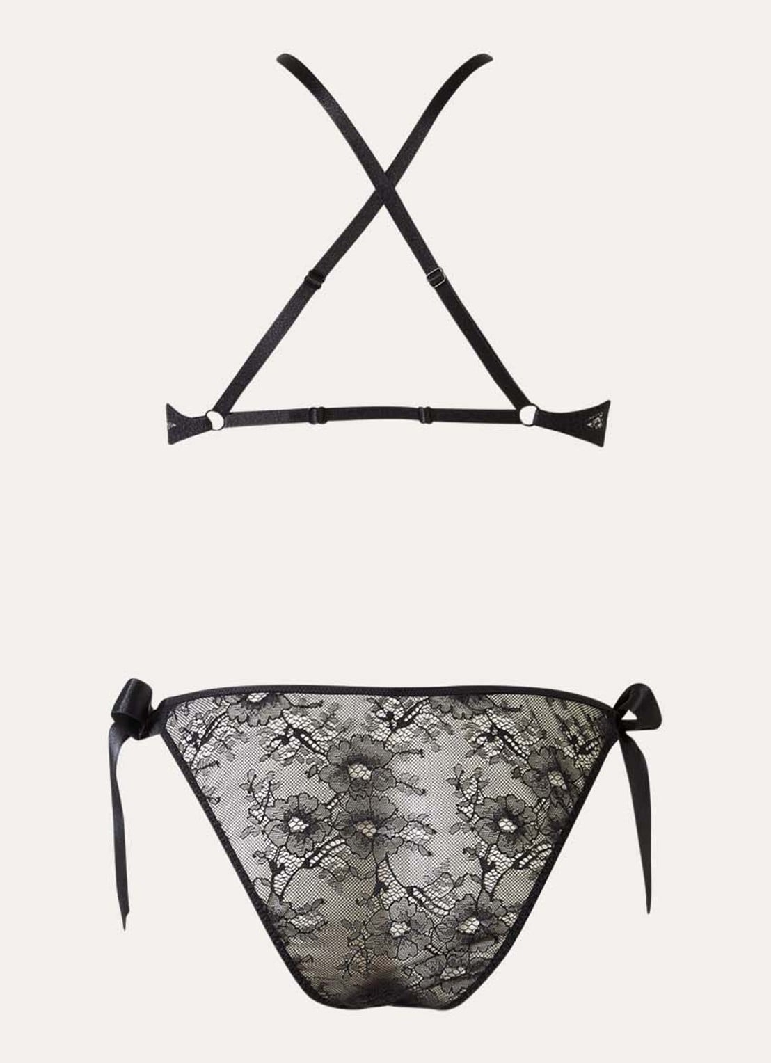 Aubade Insomnia bh en slip van kant met gestrikt detail in set - achterkant zwart