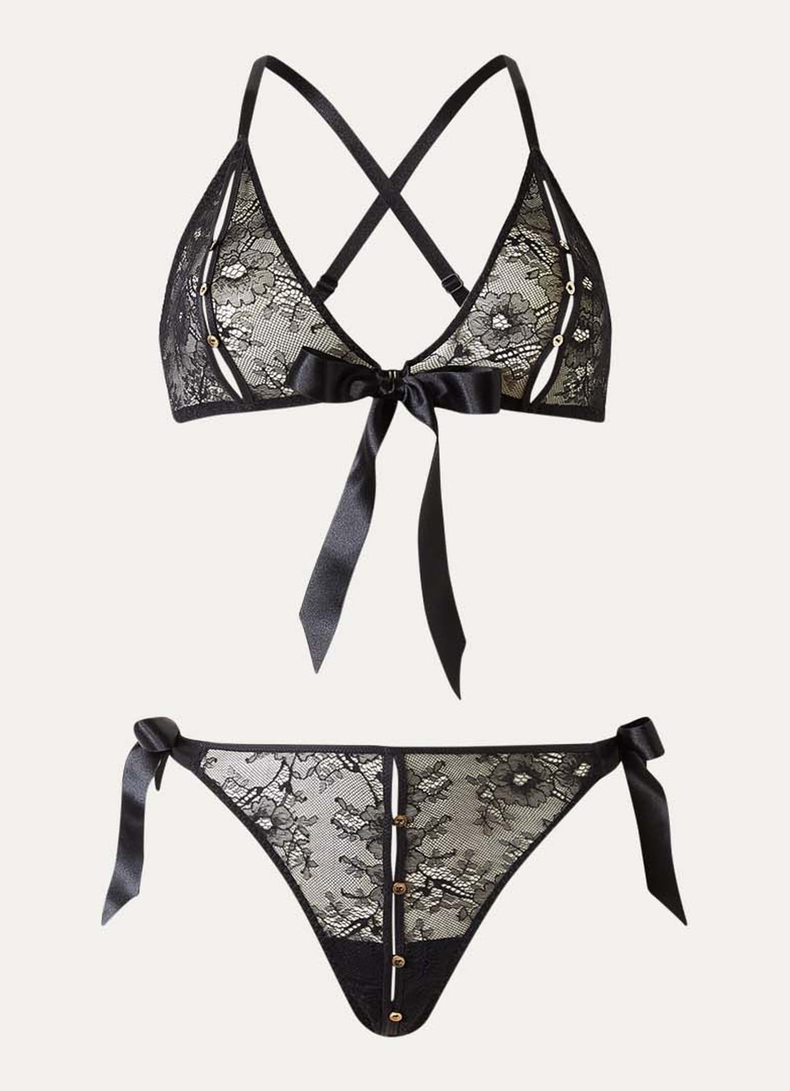 Aubade Insomnia bh en slip van kant met gestrikt detail in set - voorkant 2 zwart