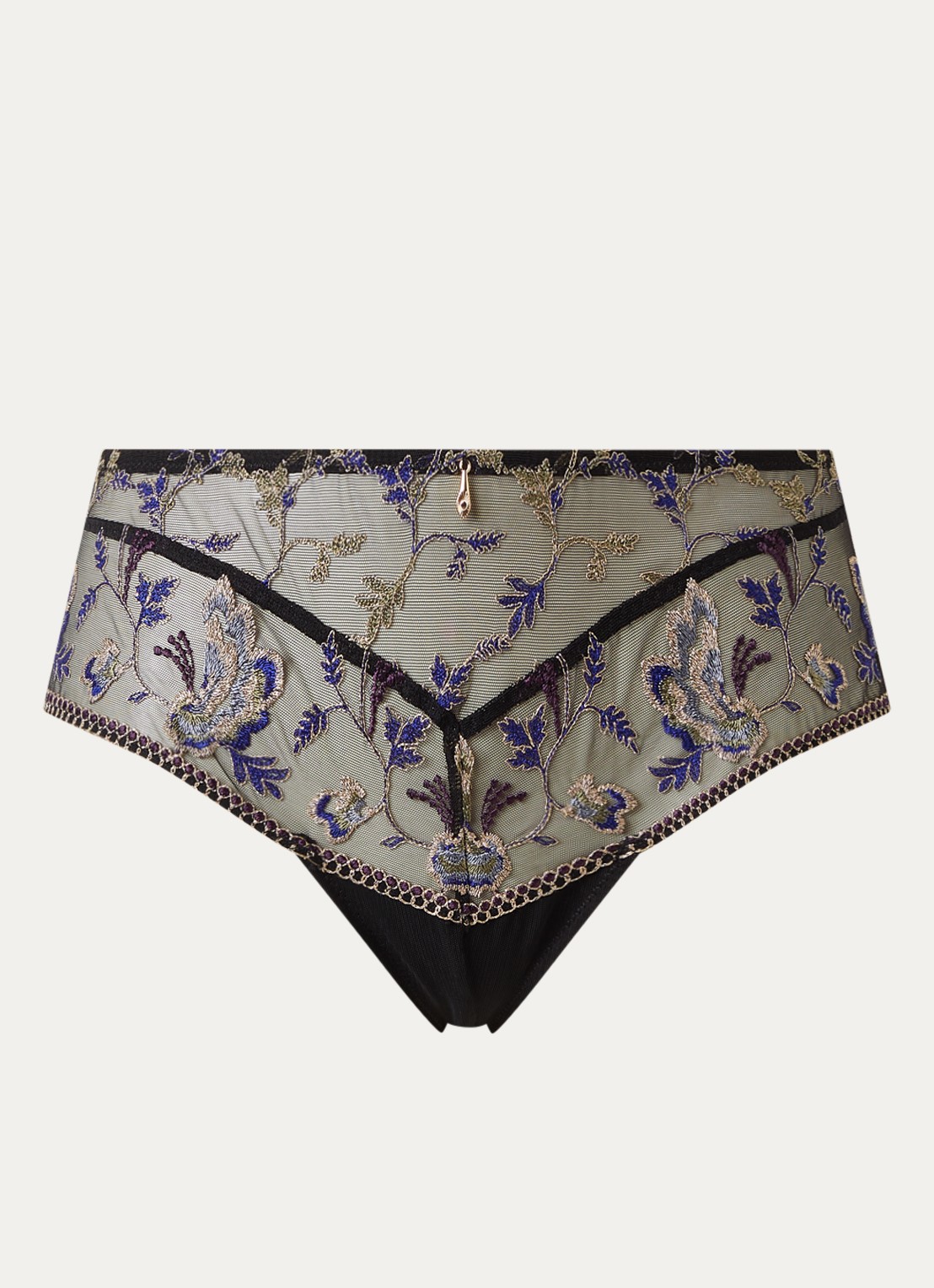 Aubade Midnight Opera slip van mesh met borduring - voorkant donkerblauw