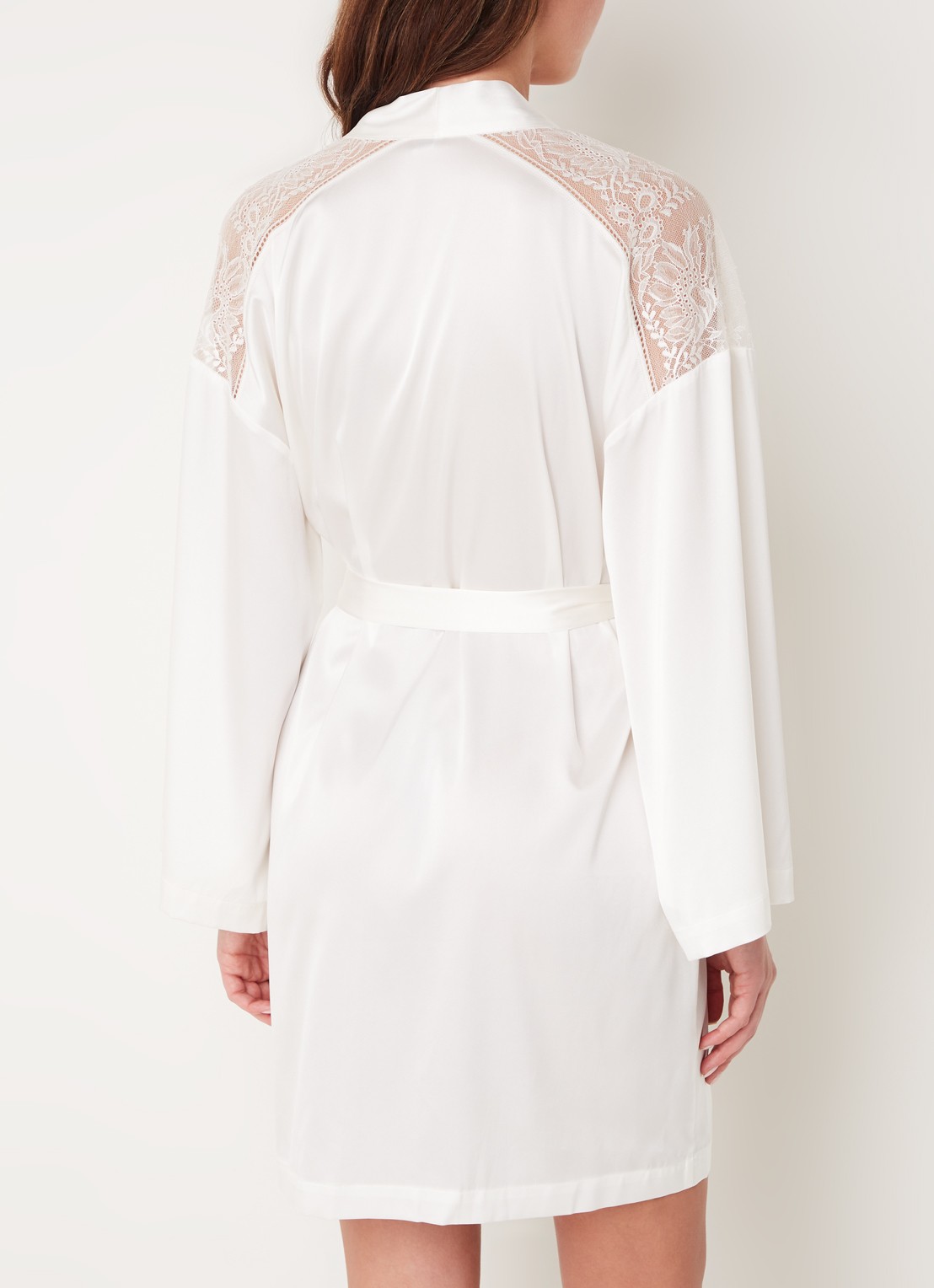 Aubade Midnight Whisper kimono in zijdeblend met kant - achterkant 4 wit